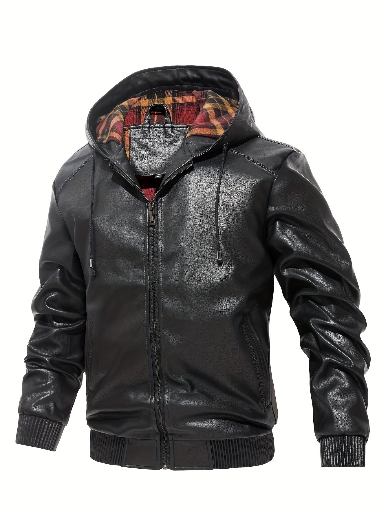 Men's Pu Leather Hooded Jacket Windproof Warm Thermal Jacket