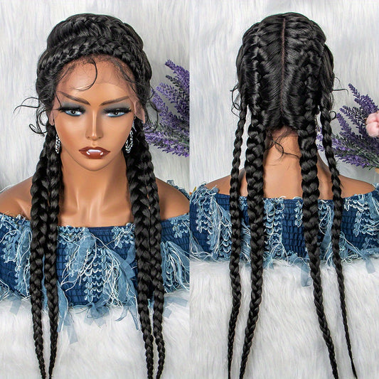 Braided Hair Wigs 4 Strands Dutch Braids Synthetic Lace Front Wigs