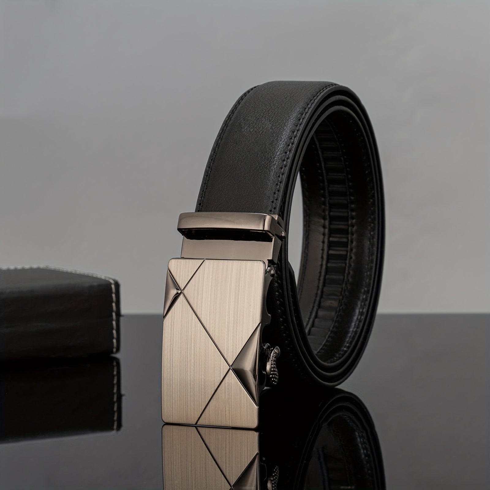 Men's Automatic Buckle PU Leather Belt Business Suit Waist Strap