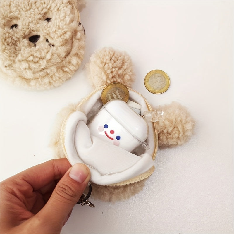 Mini Cartoon Plush Bear Coin Purse Key Bag - Small Storage Bag For Girls