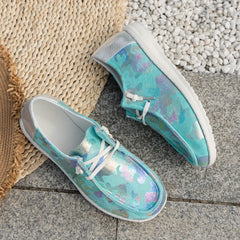 Women's Colorblock Sequins Loafers Lace Up Low Flat Shoes