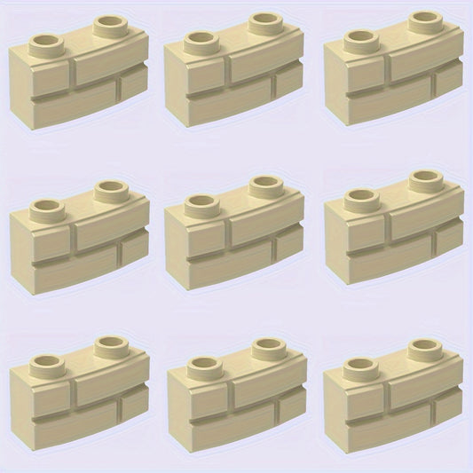 9pcs Building Block Set Curved Wall Tiles & Lattice Bricks Khaki ABS