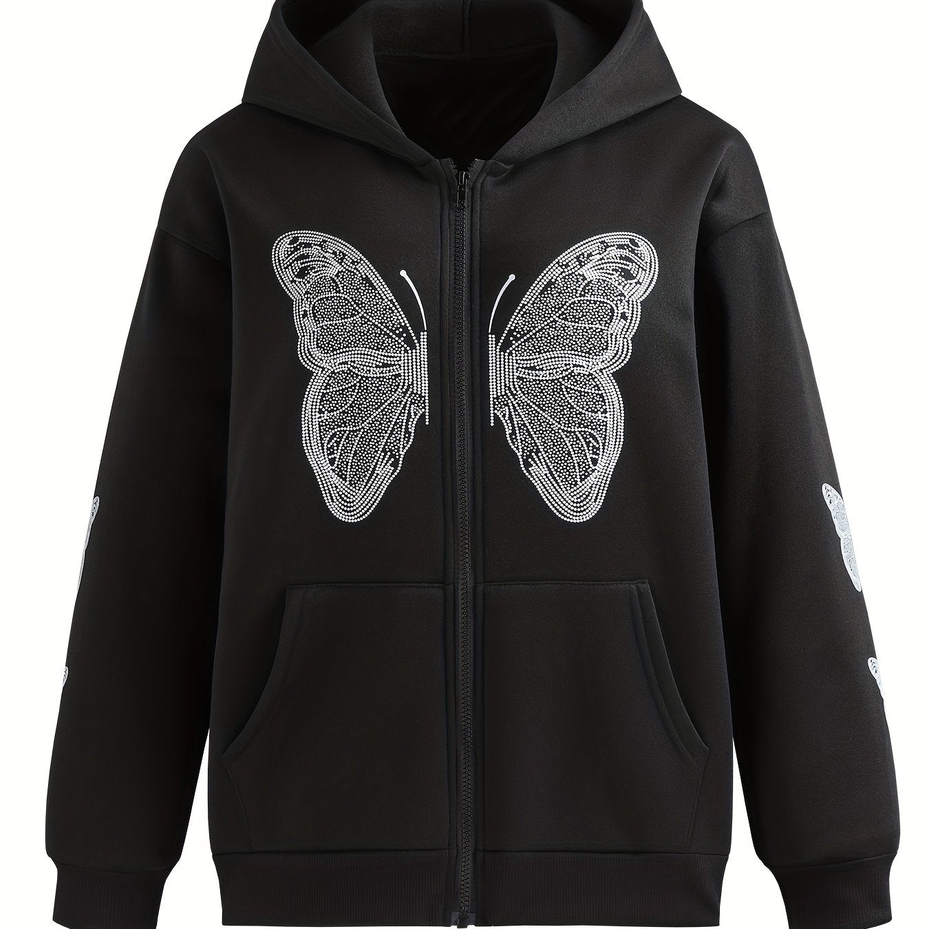 Butterfly Print Sweatshirt Y2K Zip Up Hoodie Casual Tops