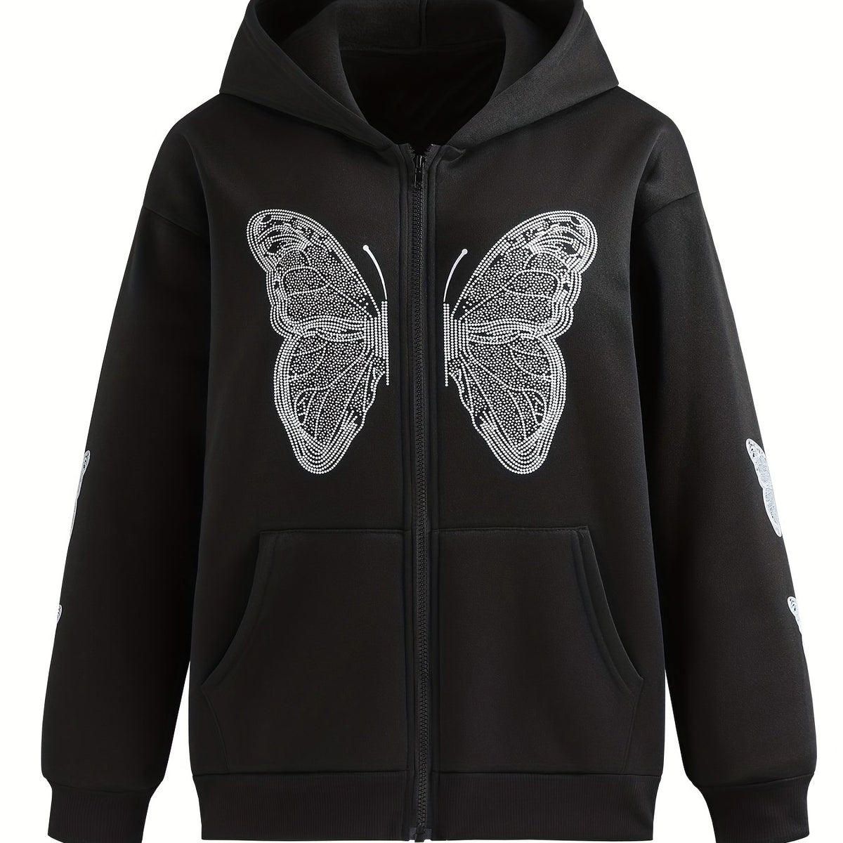 Butterfly Print Sweatshirt Y2K Zip Up Hoodie Casual Tops