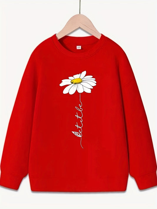 Daisy Flower Pattern Sweatshirt for Girls Long Sleeve Pullover Kids Clothing