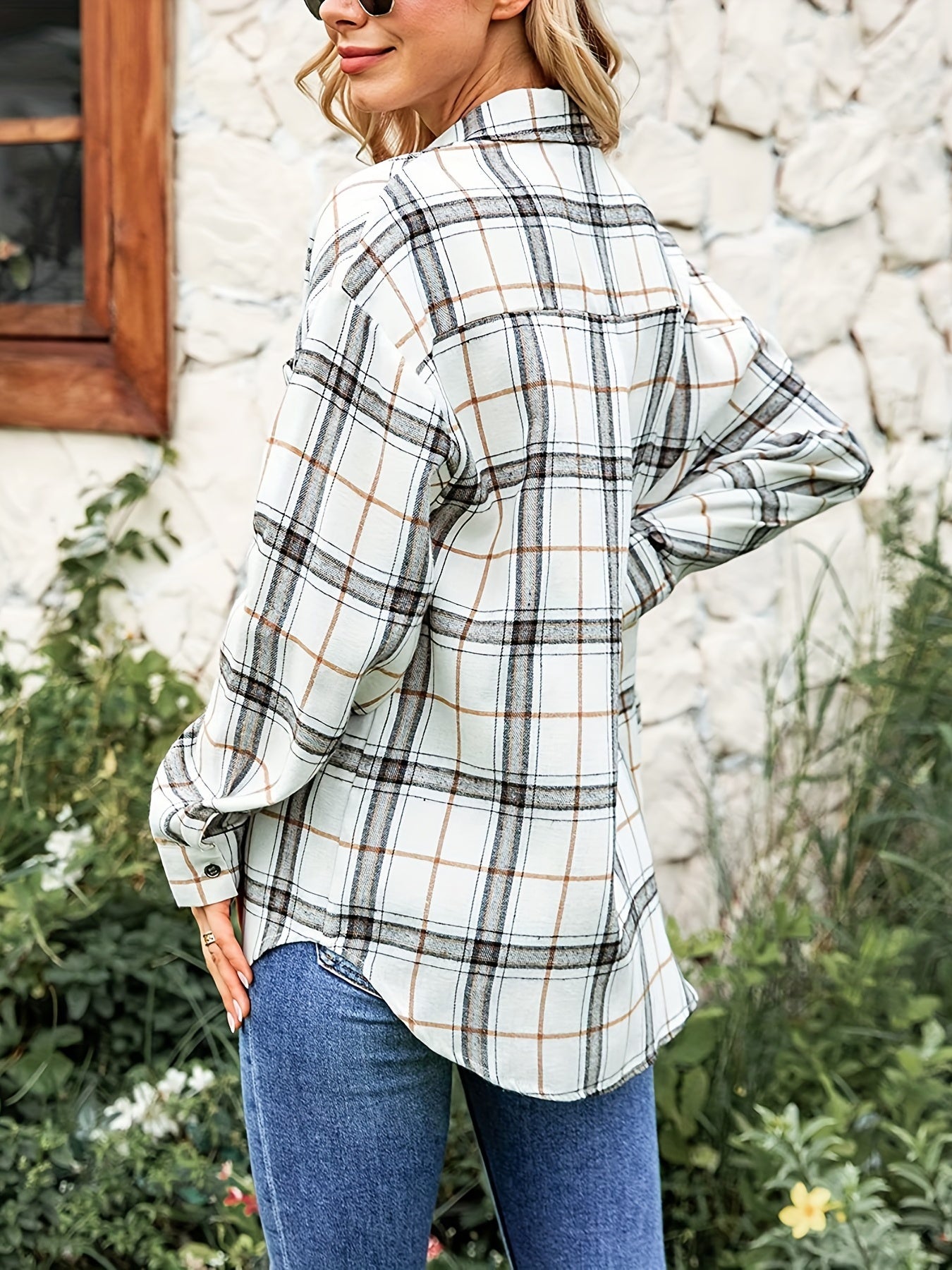 Plaid Button Front Pocket Shirt Long Sleeve Casual Shirt