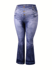  Denim Print High Rise Flare Leg Pants