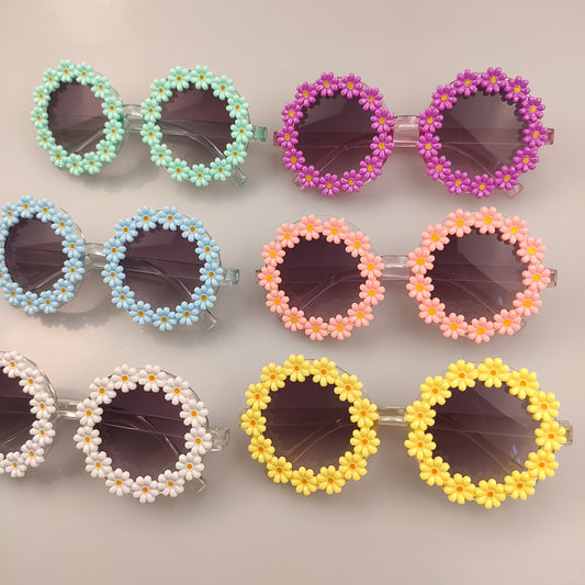 Girls Daisy Sunglasses Round Frame UV Protection Travel Outdoor Kids Accessory