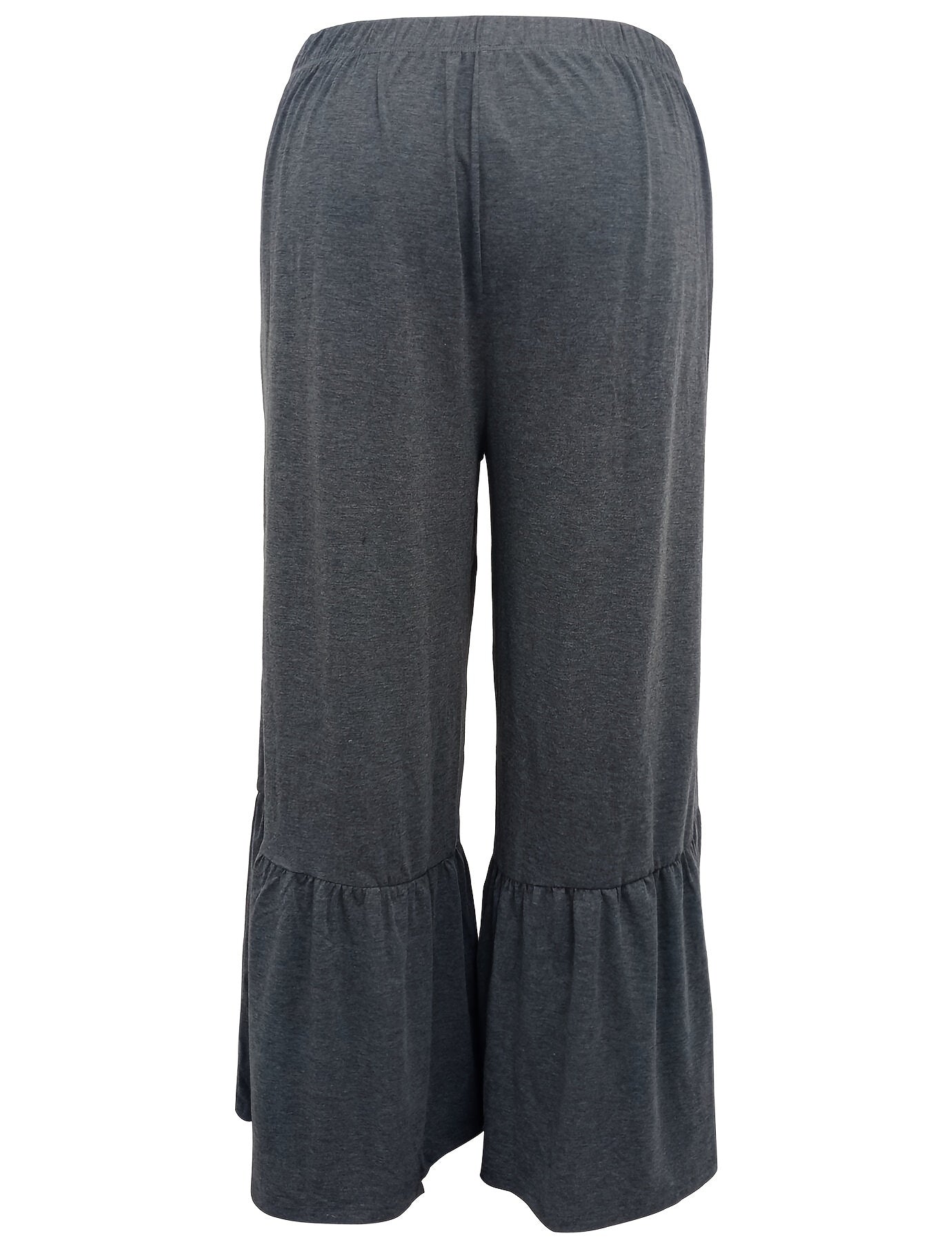 Casual Pants Women's Plus Solid Stitching Ruffle Trim Elastic High Ris