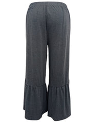  Casual Pants Women's Plus Solid Stitching Ruffle Trim Elastic High Ris