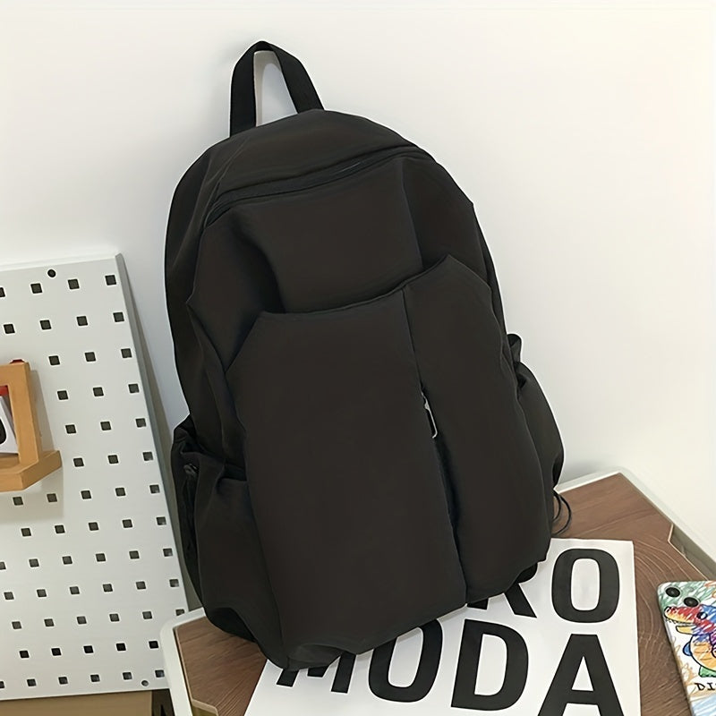 Solid Travel Backpack Lightweight Nylon School Bag Preppy Style Laptop