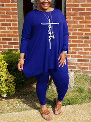 Women's Plus Size Letter Print Tee & Leggings Two Piece Set
