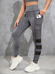 Mesh Stitching Yoga Leggings With Phone Pocket High Waist Yoga Pants