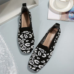 Leopard Print Flat Breathable Knit Shoes Lightweight Work Shoes