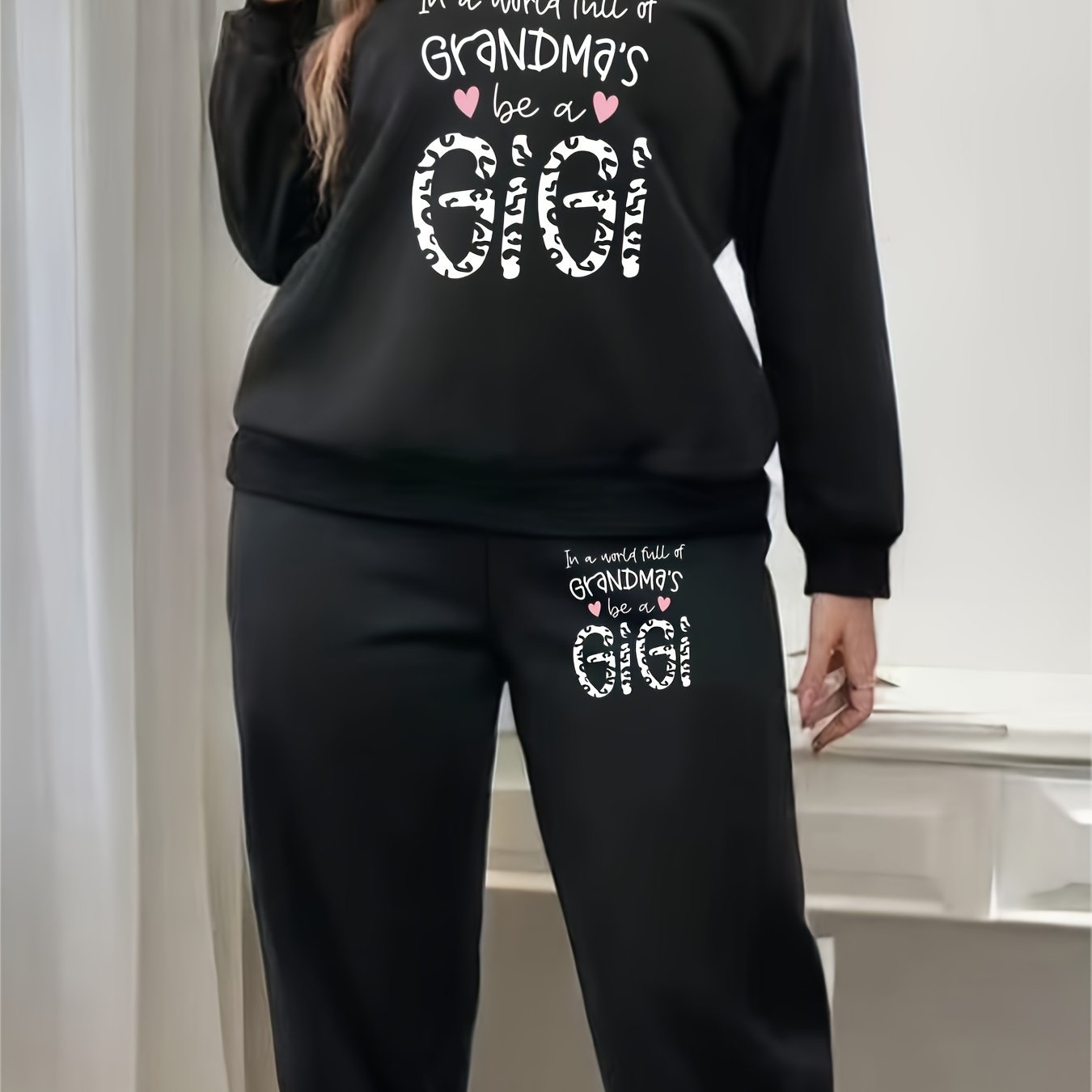 Women's Plus Leopard Print Pullover & Joggers Set