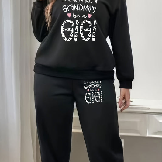 Women's Plus Leopard Print Pullover & Joggers Set