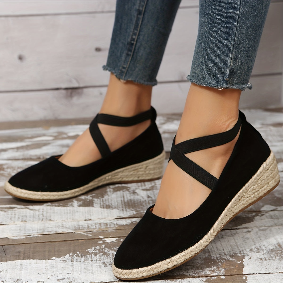 Women's Cross Strap Wedge Espadrilles Anti-skid Heels