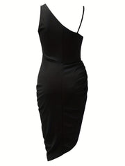 Sequined Ruched Asymmetrical Dress Sleeveless Bodycon Dress