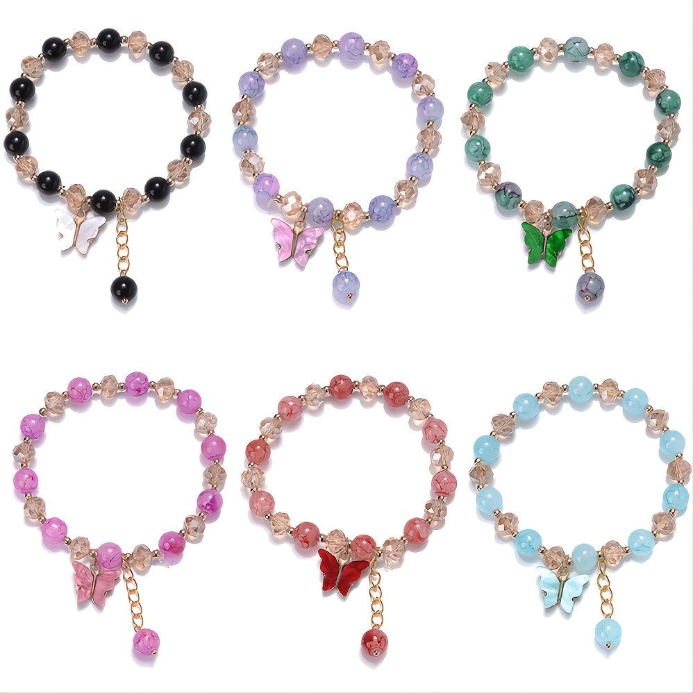 Beaded Butterfly Charm Bracelet Glass Sweet Jewelry Gift Yoga Meditation