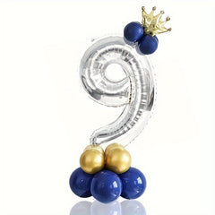 16pcs 40 inch Numbers Golden Crown Navy Balloons