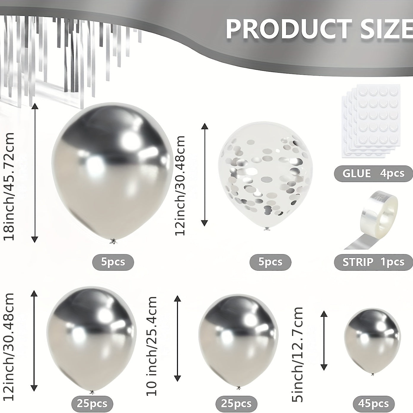 129pcs Silvery Metallic Balloons Kit for Party Graduation Wedding Holiday