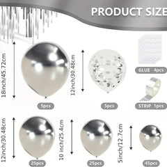 129pcs Silvery Metallic Balloons Kit for Party Graduation Wedding Holiday
