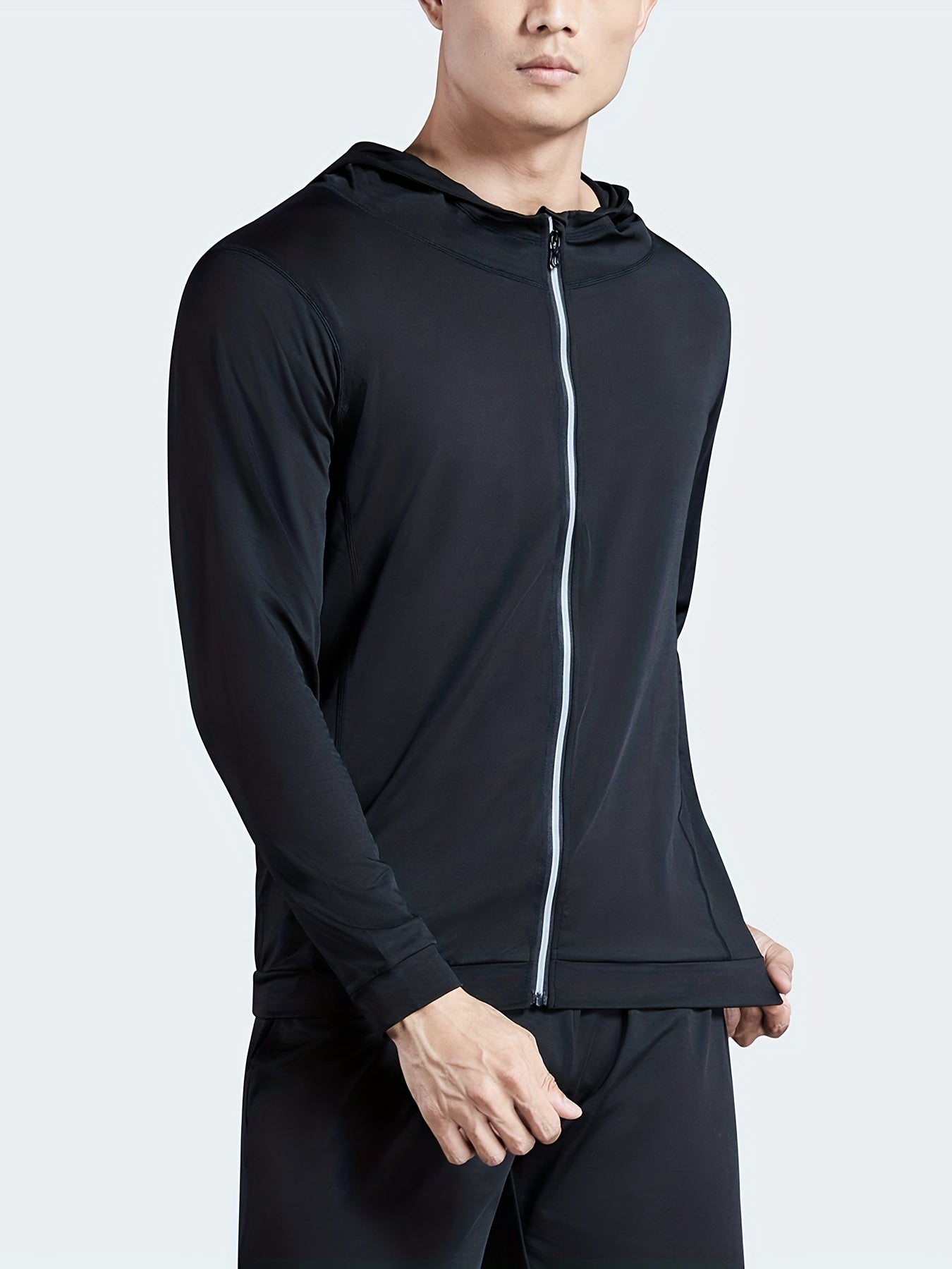 Men's Stretch Hooded Jacket Zip Up Sports Top for Outdoor Gym Running