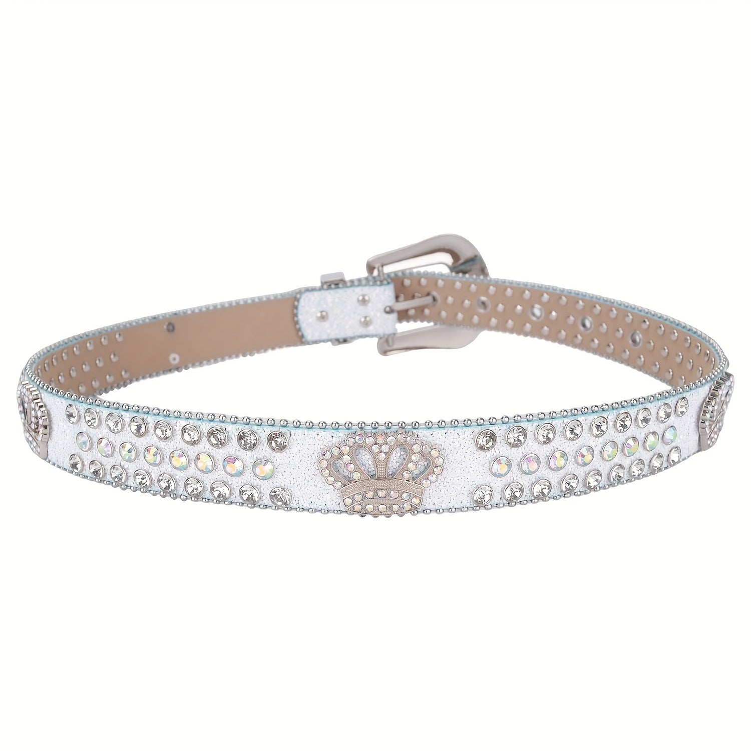 Crown Rhinestone PU Leather Belt Western Cowboy Crown Belt