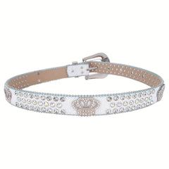 Crown Rhinestone PU Leather Belt Western Cowboy Crown Belt