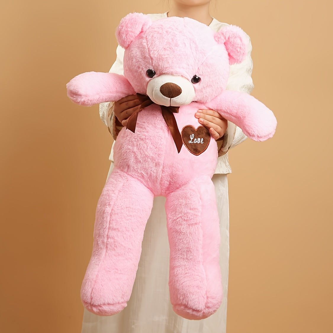 Pink Teddy Bear Plush Toy with Heart Tag - Soft Stuffed Animal for Birthday Gift