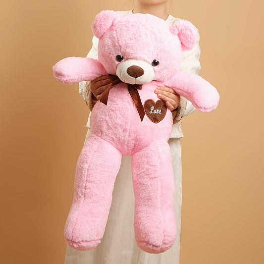 Pink Teddy Bear Plush Toy with Heart Tag - Soft Stuffed Animal for Birthday Gift