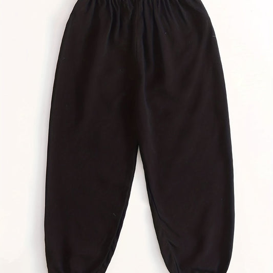 Girls Chinese Style Crane Graphic Sweatpants Elastic Waist Casual Jogger Pants