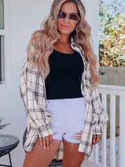 Plaid Shacket Side Split Button Up Casual Shirt Jacket