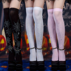 Spider Web Print Over The Knee Socks Y2K Smooth Women's Stockings Hosiery