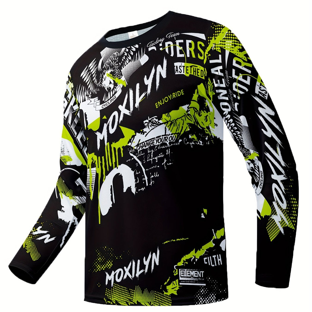 Men's Graffiti Pattern Long Sleeve Motorcycle Off road T shirt Quick Drying