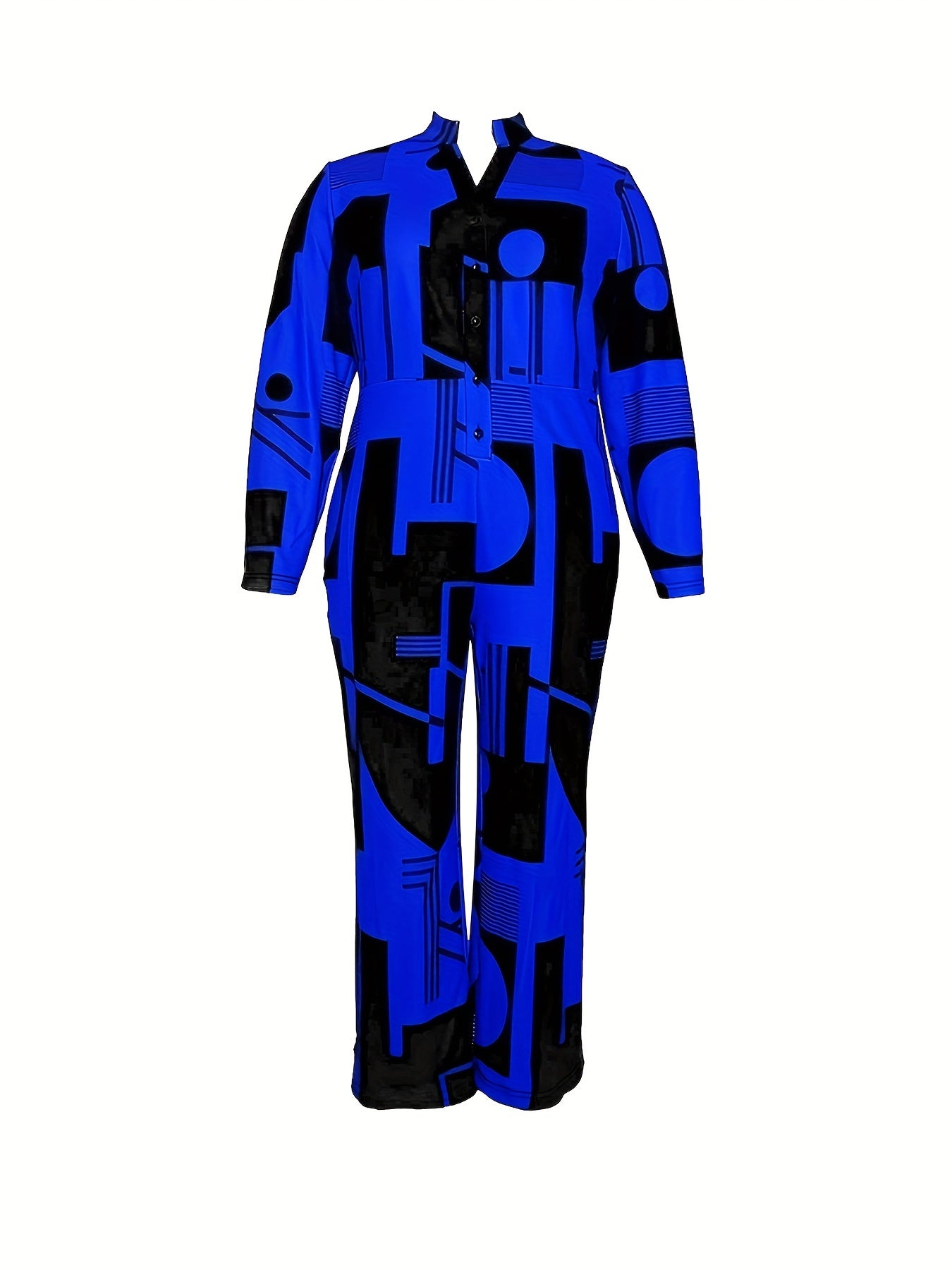 Plus Size Colorblock Geometric Print Wide Leg Jumpsuit