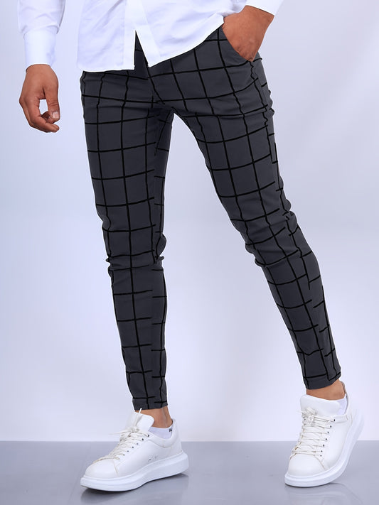 Slim Fit Plaid Slacks Men s Casual Vintage Style Slightly Stretch Dress Pants