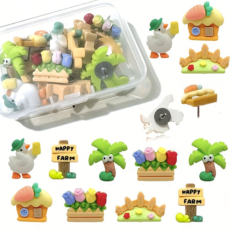 12pcs Coconut Tree Duck Road Sign Push Pins Decoration Pins