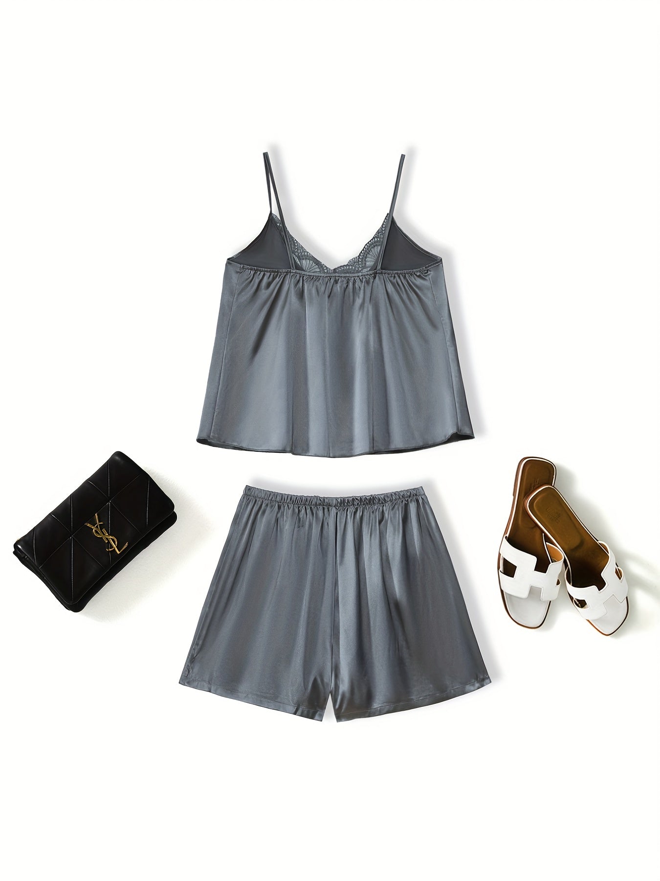 Satin Pajama Set V Neck Cami Top & Shorts Women's Sleepwear