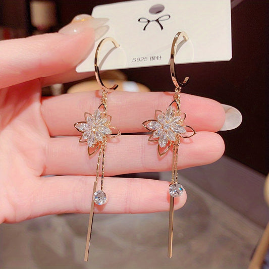 Zircon Long Drop Earrings 925 Silver Plated Party Jewelry Gift