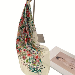 Vintage Flower Print Silk Scarf Classic Bandana Women Headscarf