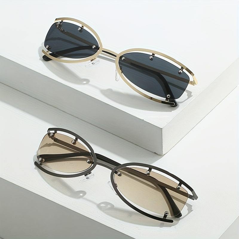 Y2K Wrap Around Sunglasses Futurism Metal Frame Sun Glasses
