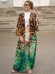  Boho Cover Up Women's Plus Leopard & Floral Print Belted Wrap
