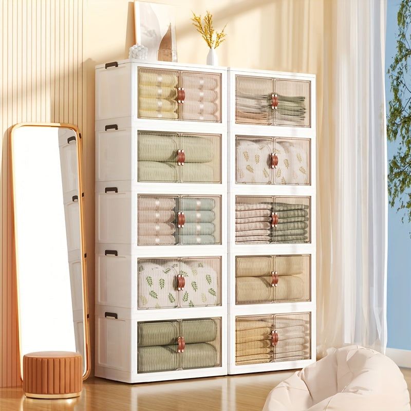 Foldable Storage Box w/ Wheels & Doors - Stackable Clothes Storage