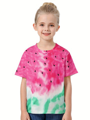 Watermelon Gradient Short Sleeve T shirt Girls Summer Sports Gift