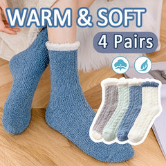 4 Pairs Thick Fuzzy Sleep Comfortable Socks For Christmas Gift Girls
