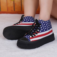 Women's Star & Striped Pattern Canvas Shoes Comfortable Lace Up Outdoor Shoes