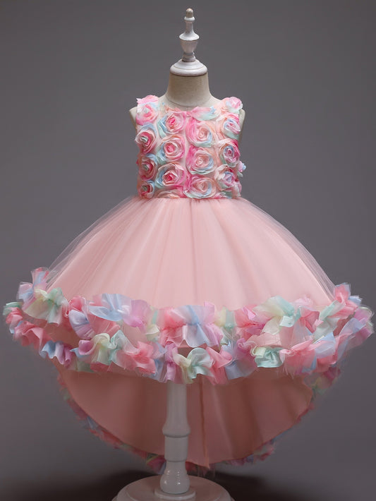 Girls Mesh Flower Princess Dress Party Performance