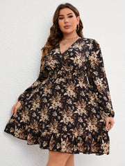Floral Print Lantern Sleeve Waist Mini Smock Dress
