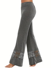 Plus Eyelet Embroidered High Rise Wide Leg Pants Trousers